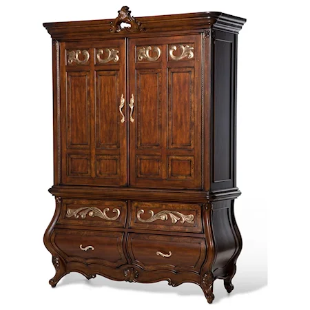 Traditional Armoire with 6 Drawers and Two Open Shelves